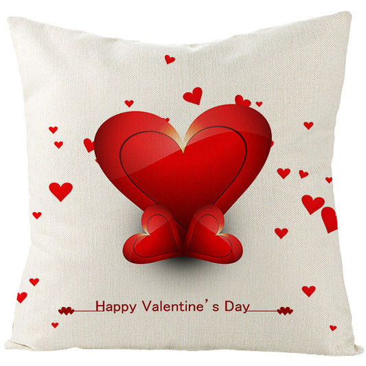 Valentine's Day Red Heart Linen Pillowcase